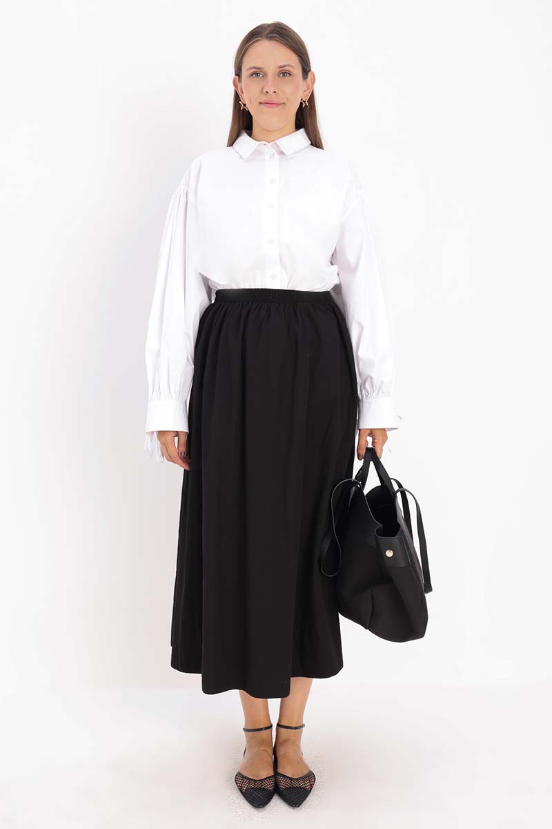 100% Cotton Lining Flared Skirt with Elastic Waist