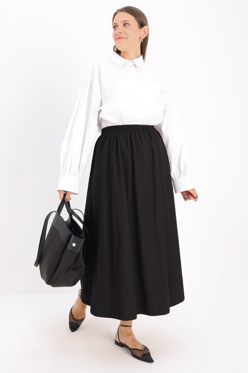 100% Cotton Lining Flared Skirt with Elastic Waist