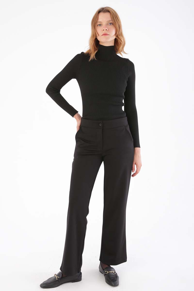 Elastic Back Wide Leg Pocket Trousers