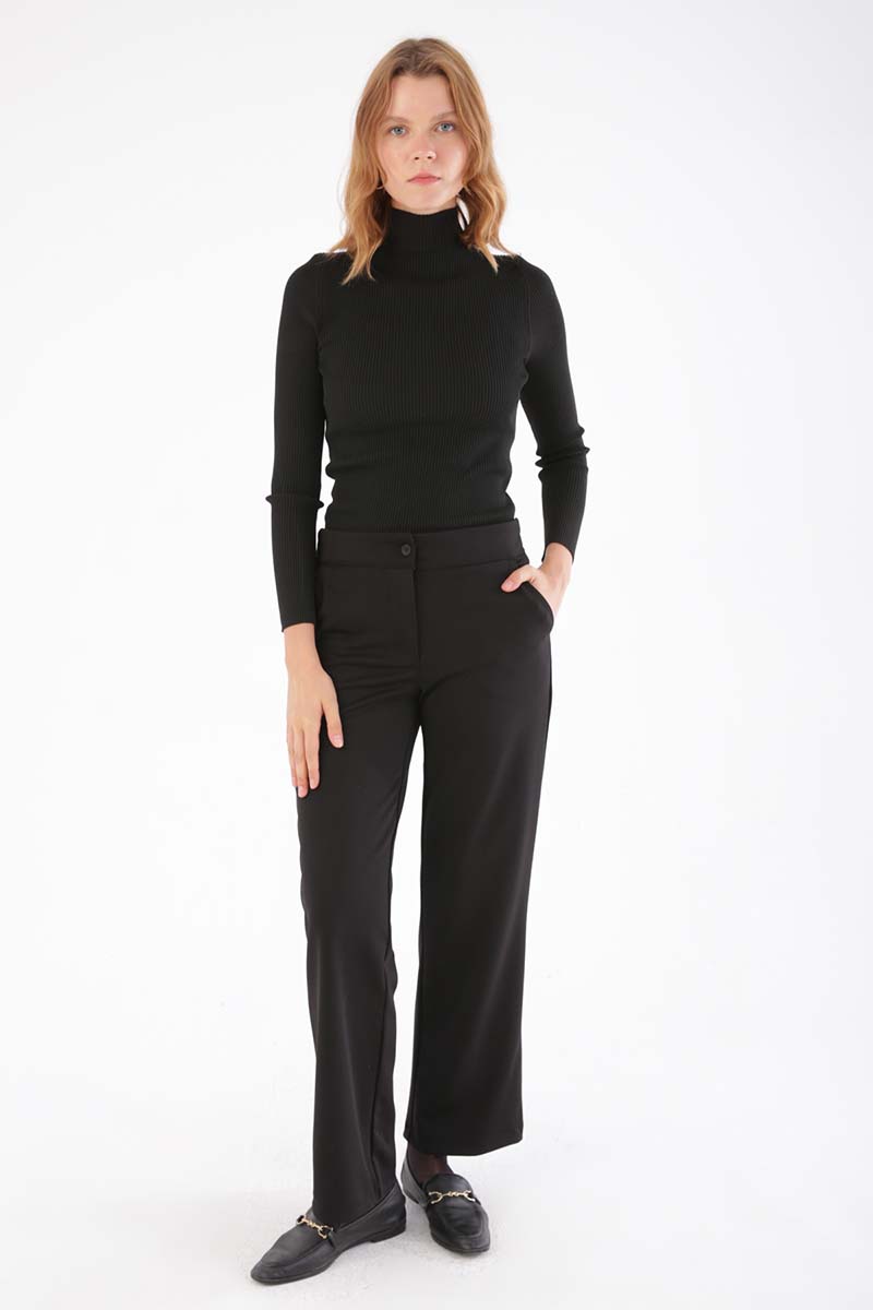 Elastic Back Wide Leg Pocket Trousers