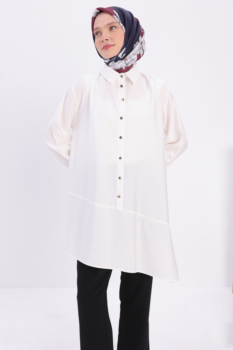 Shirt Collar Skirted Asymmetrical Slit Tunic