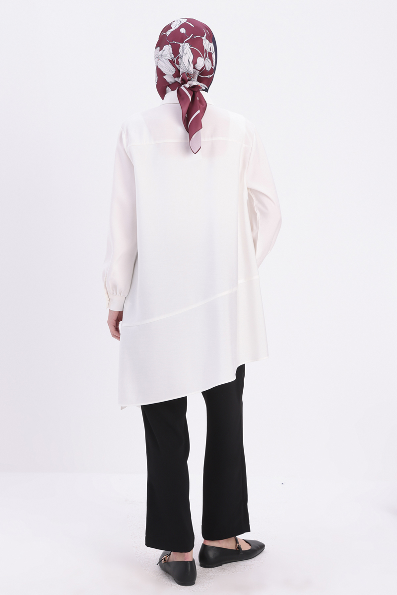 Shirt Collar Skirted Asymmetrical Slit Tunic