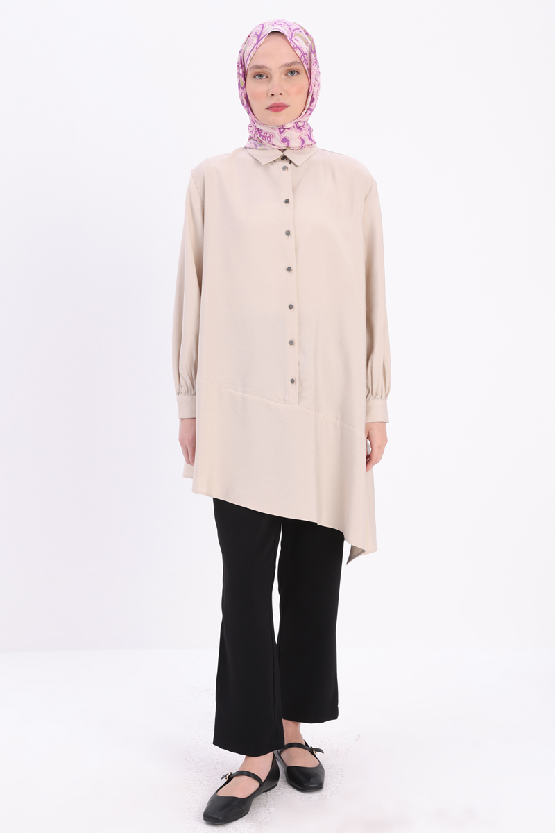 Shirt Collar Skirted Asymmetrical Slit Tunic