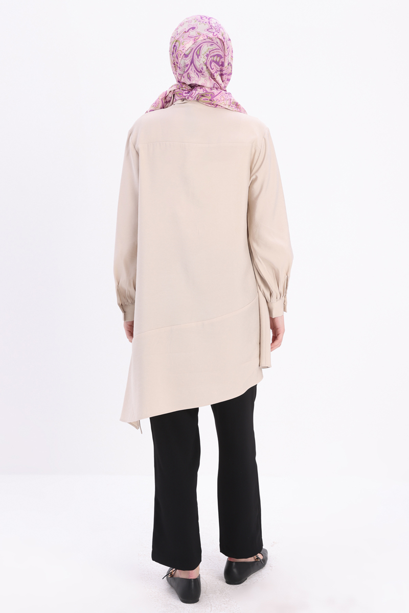 Shirt Collar Skirted Asymmetrical Slit Tunic