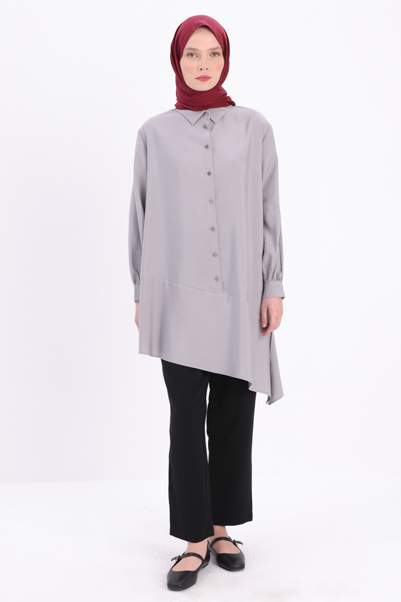 Shirt Collar Skirted Asymmetrical Slit Tunic