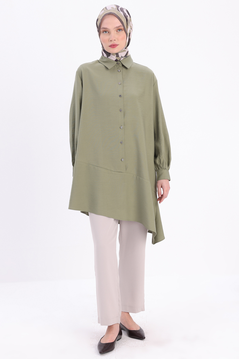 Shirt Collar Skirted Asymmetrical Slit Tunic