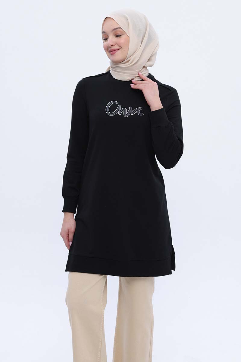 Plus Size Cotton Embroidered Sweat Tunic