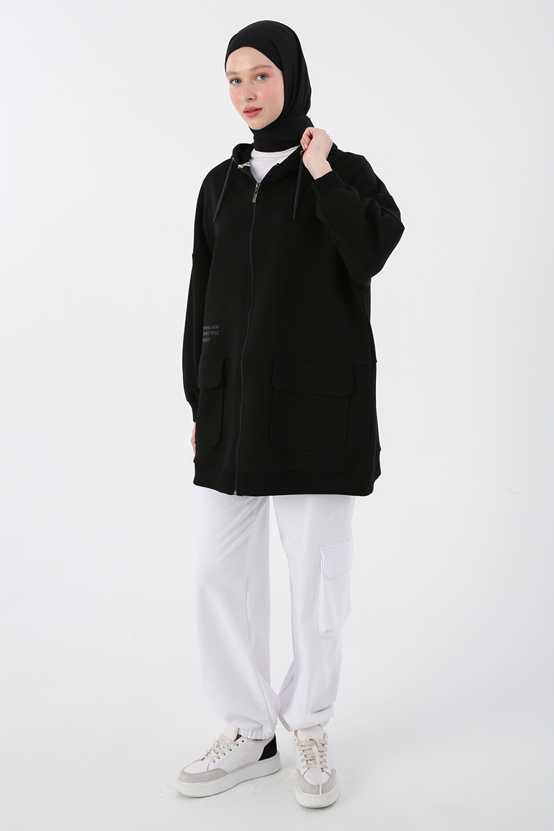 Pocket Hooded Oversize Sweat Cardigan