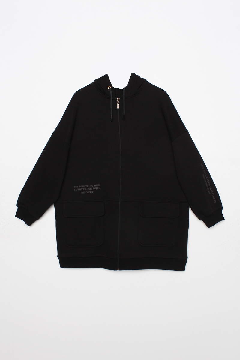 Pocket Hooded Oversize Sweat Cardigan