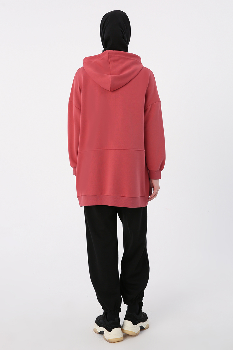 Cepli Kapüşonlu Oversize Sweat Hırka