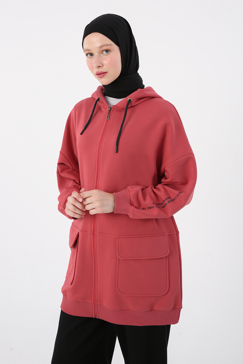 Cepli Kapüşonlu Oversize Sweat Hırka