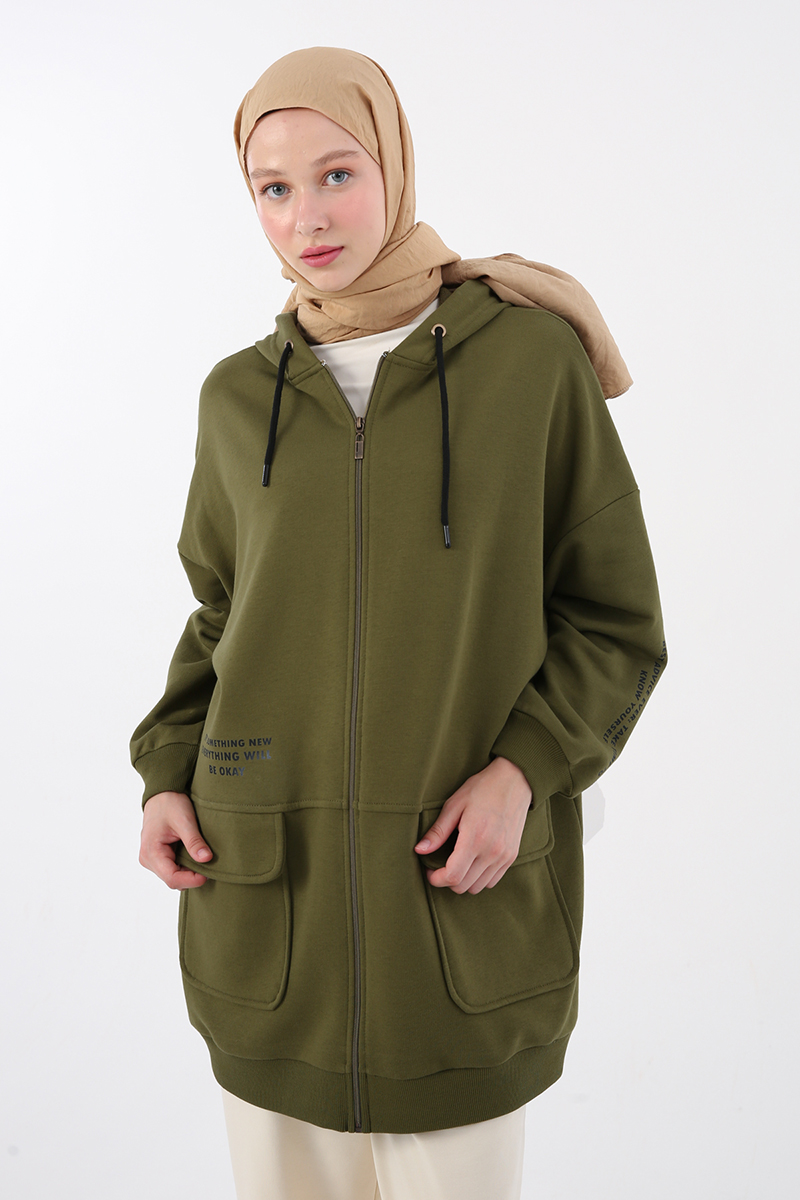 Pocket Hooded Oversize Sweat Cardigan