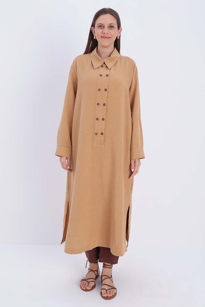 Shirt Collar Double Buttoned Linen Tunic