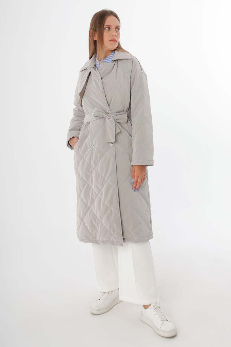 Quilted Coat with Snap Belt