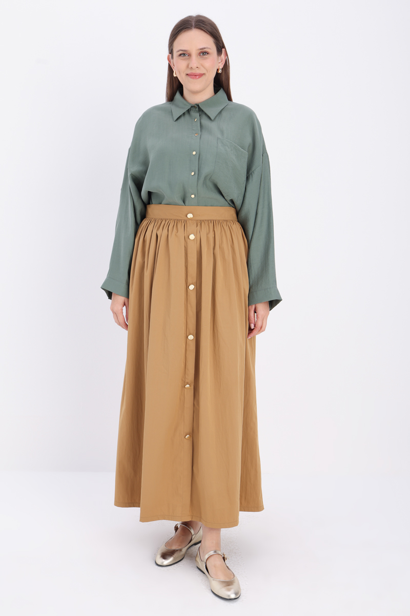 Pleated Skirt with Button Detail