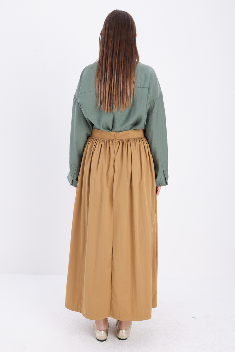 Pleated Skirt with Button Detail