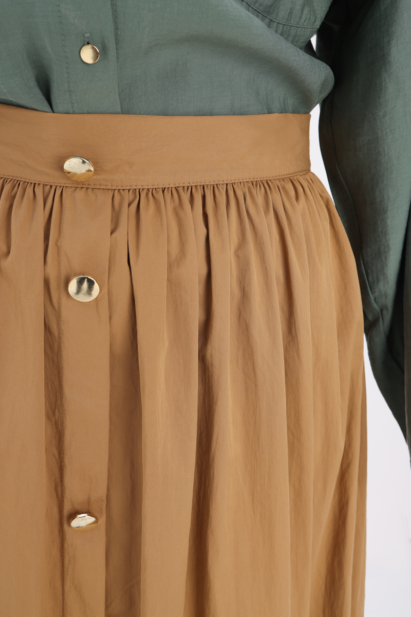 Pleated Skirt with Button Detail