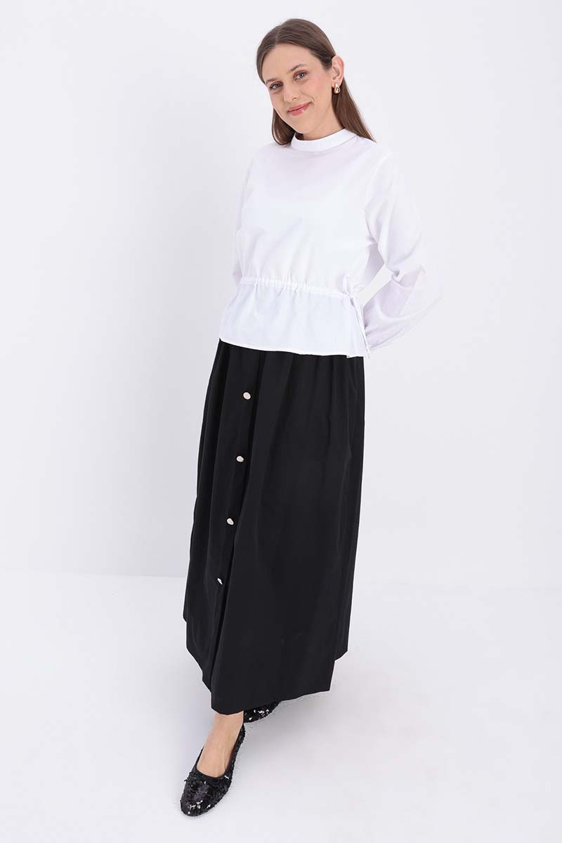 Pleated Skirt with Button Detail