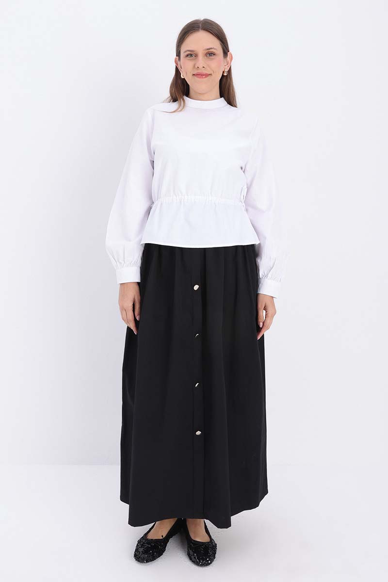 Pleated Skirt with Button Detail