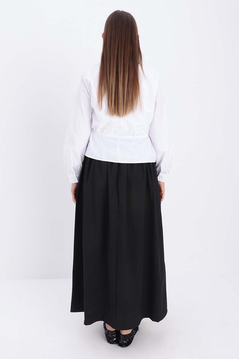 Pleated Skirt with Button Detail