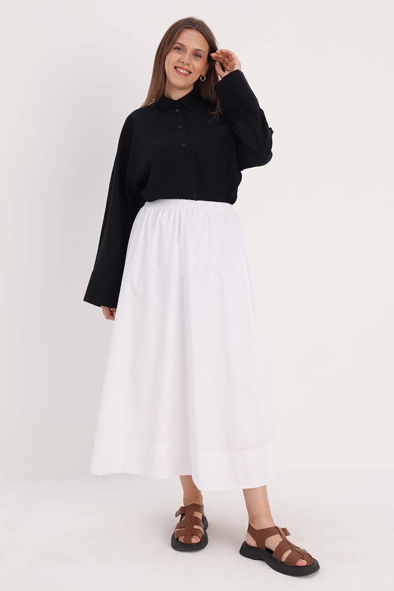 100% Cotton Lining Flared Skirt with Elastic Waist