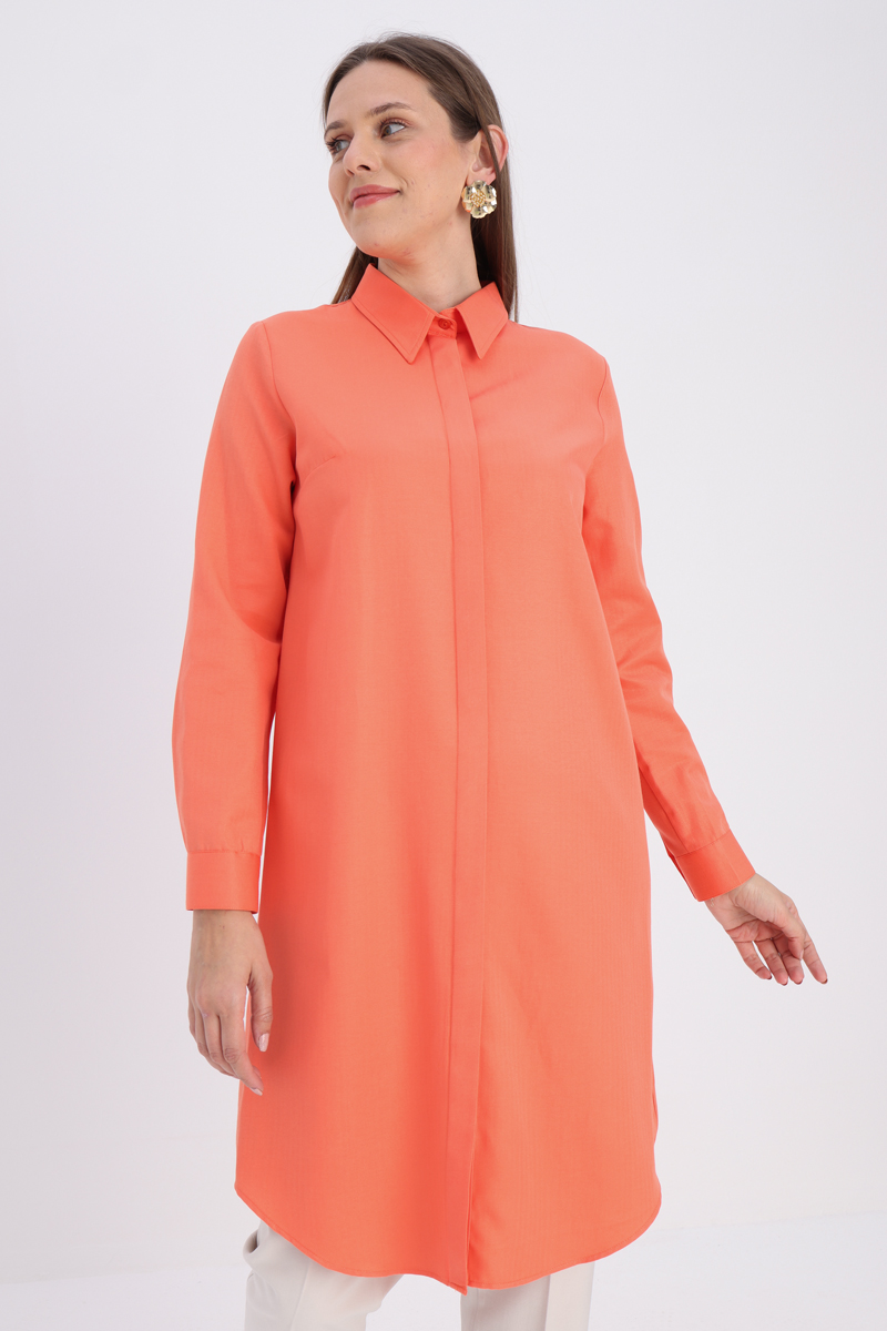 Hidden Button Basic Long Shirt Tunic