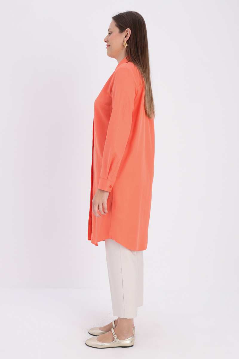 Hidden Button Basic Long Shirt Tunic