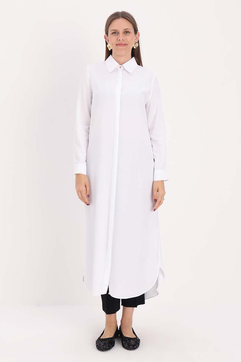 Hidden Button Front Dress Shirt Tunic