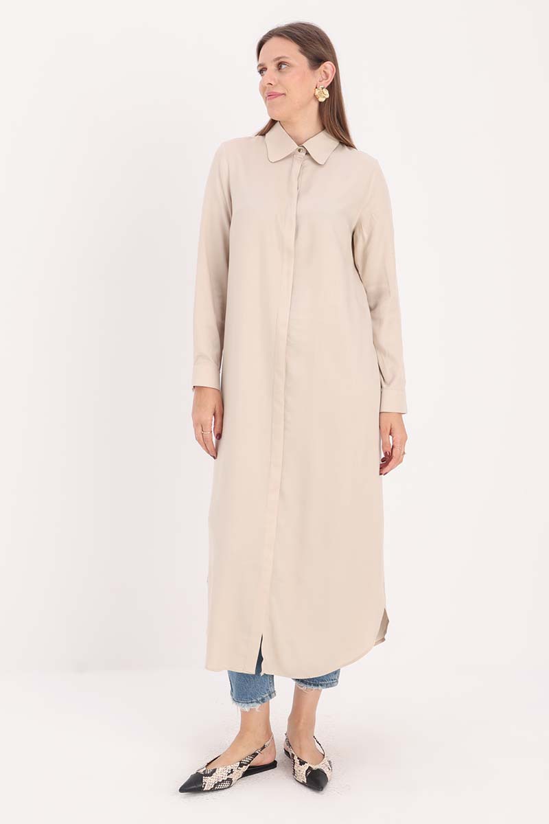 Hidden Button Front Dress Shirt Tunic