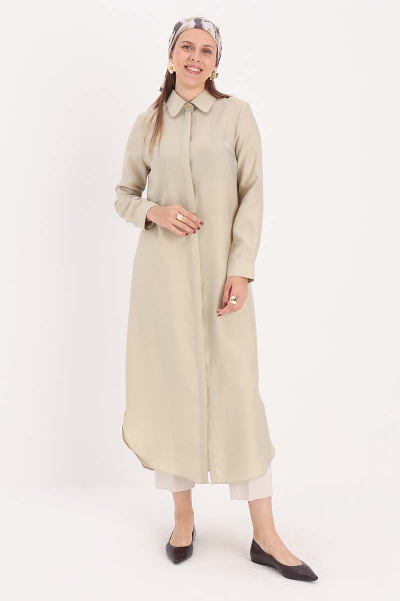 Hidden Button Tencel Shirt Tunic