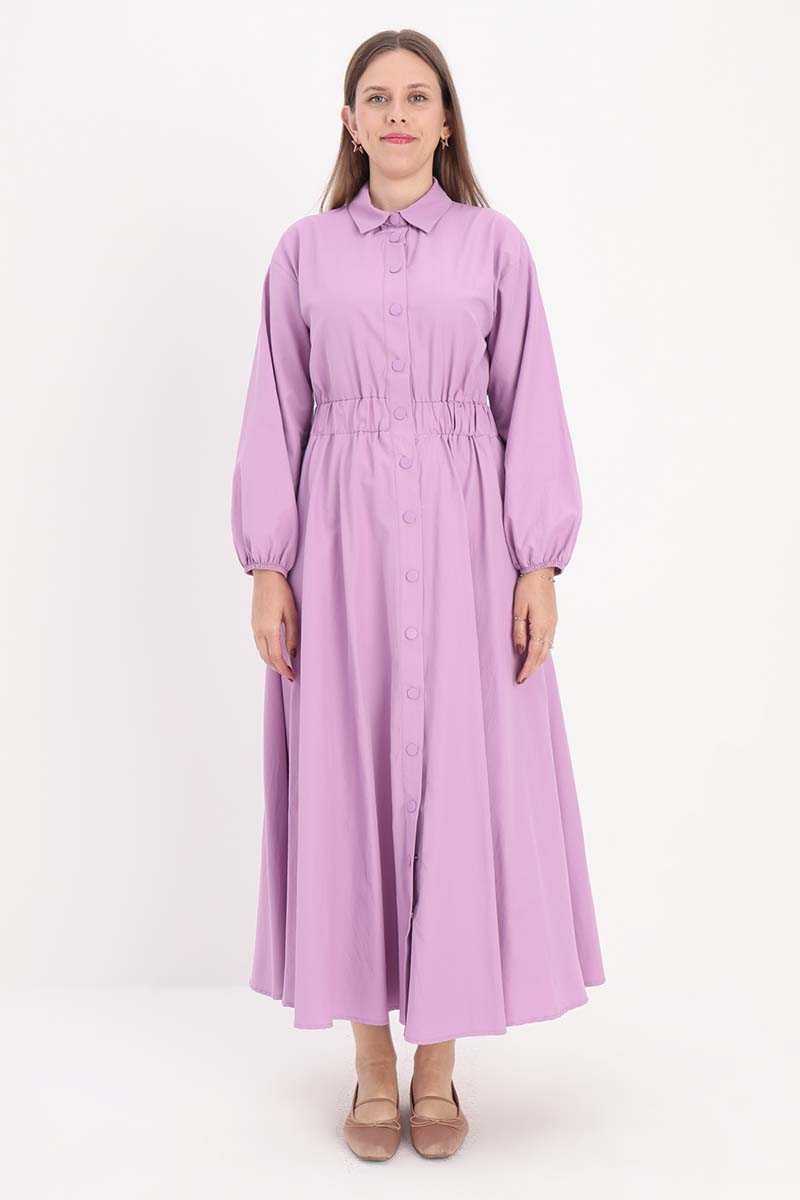 Shirt Collar Snap Waist Elasticized Dress