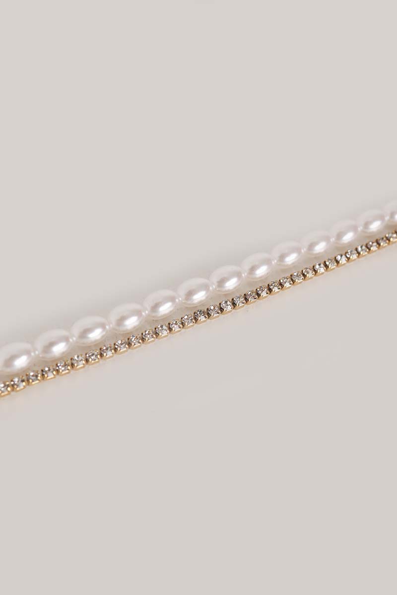 Double Steel Bracelet With Pearls