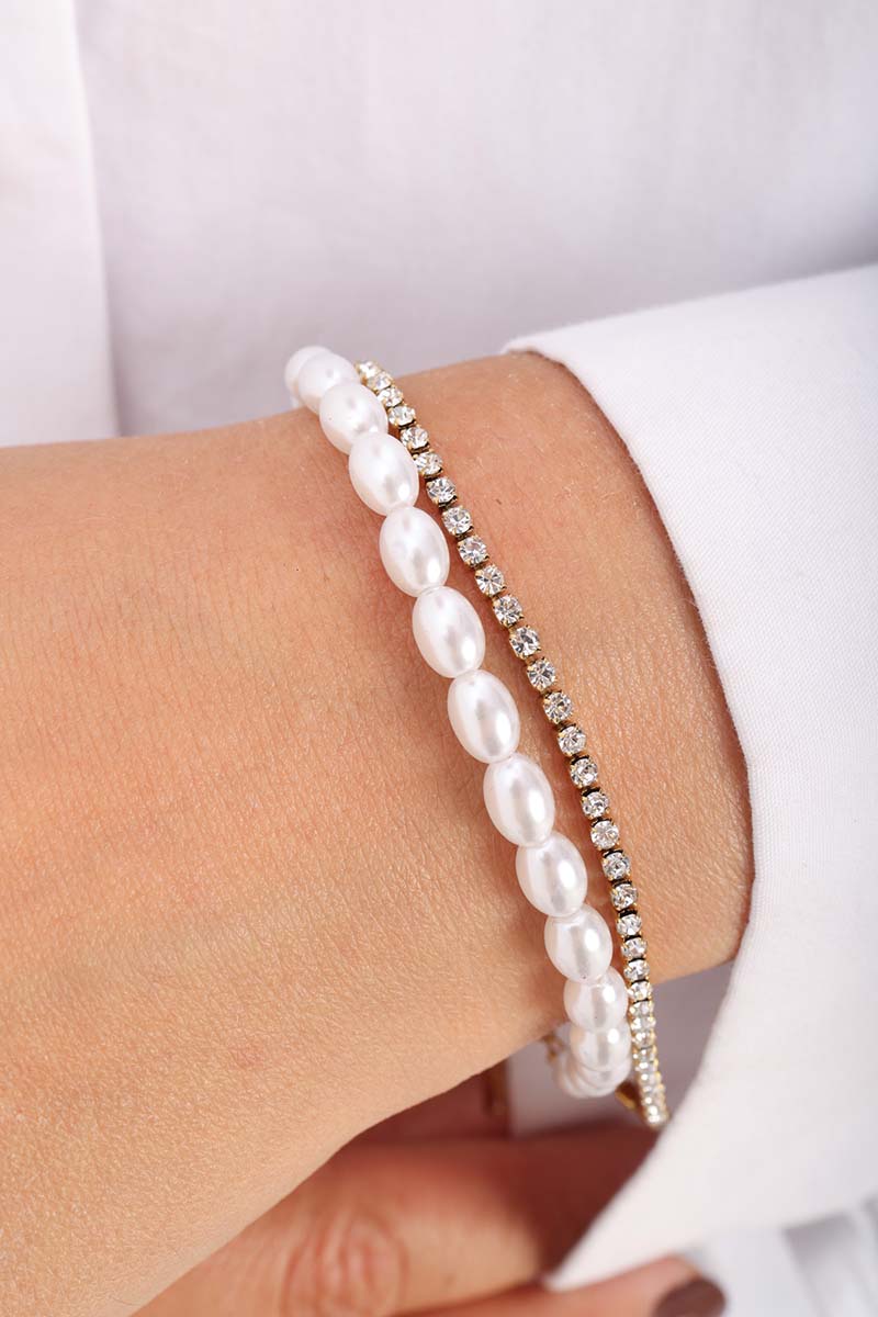 Double Steel Bracelet With Pearls