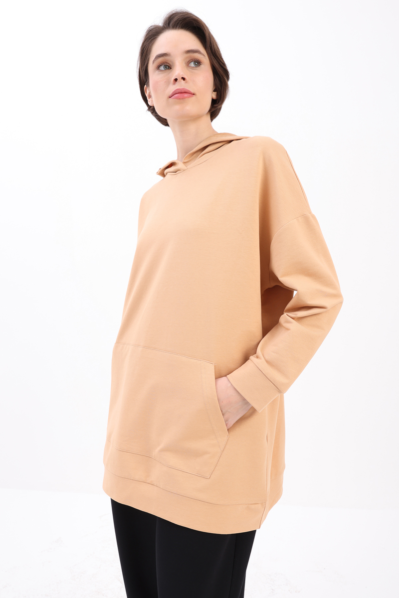 Kangaroo Pocket Hooded Sweatshirt Tunic