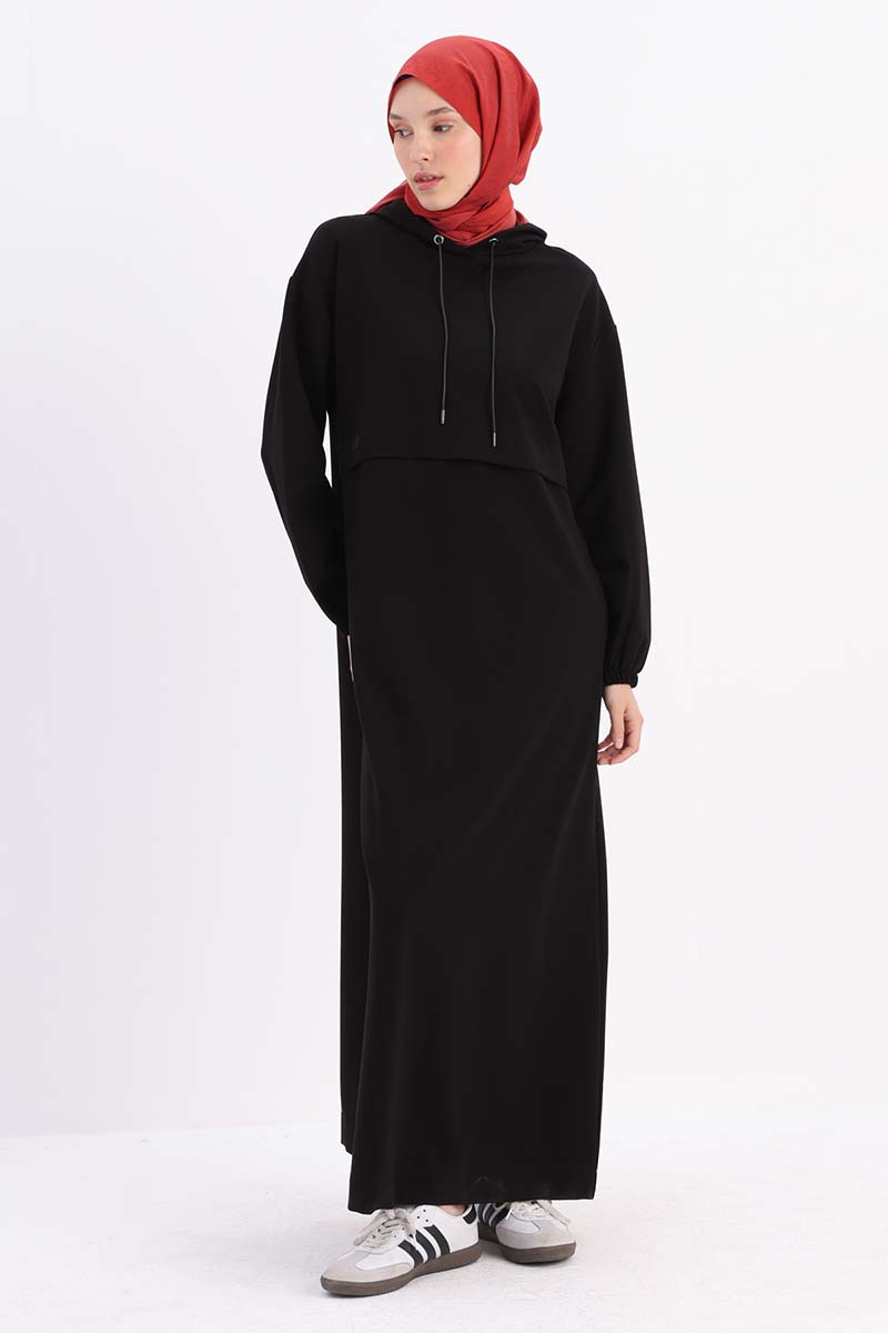 Hooded Pocket Dress with Elasticized Sleeves