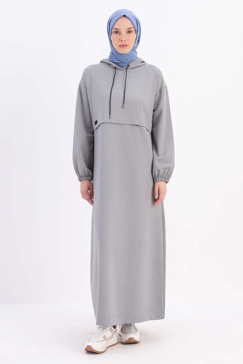 Hooded Pocket Dress with Elasticized Sleeves