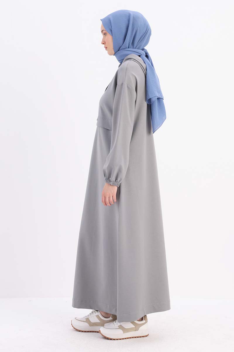 Hooded Pocket Dress with Elasticized Sleeves