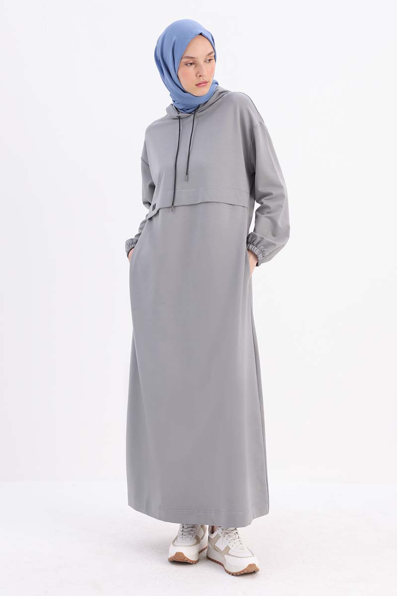 Hooded Pocket Dress with Elasticized Sleeves