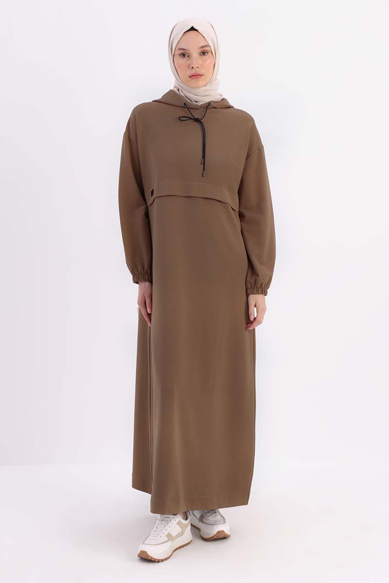 Hooded Pocket Dress with Elasticized Sleeves