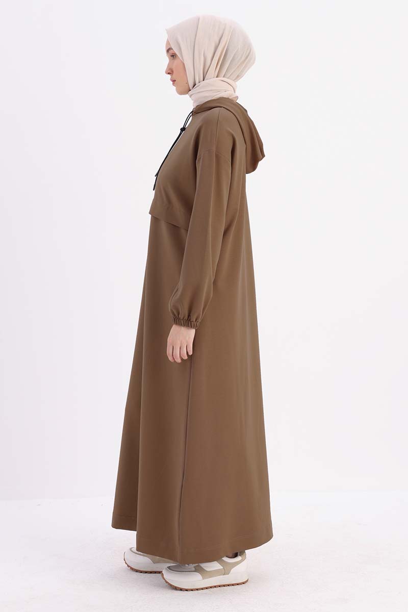 Hooded Pocket Dress with Elasticized Sleeves