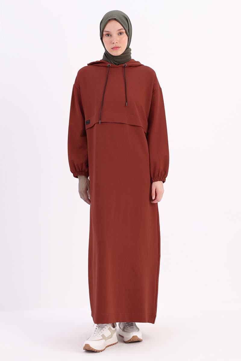 Hooded Pocket Dress with Elasticized Sleeves