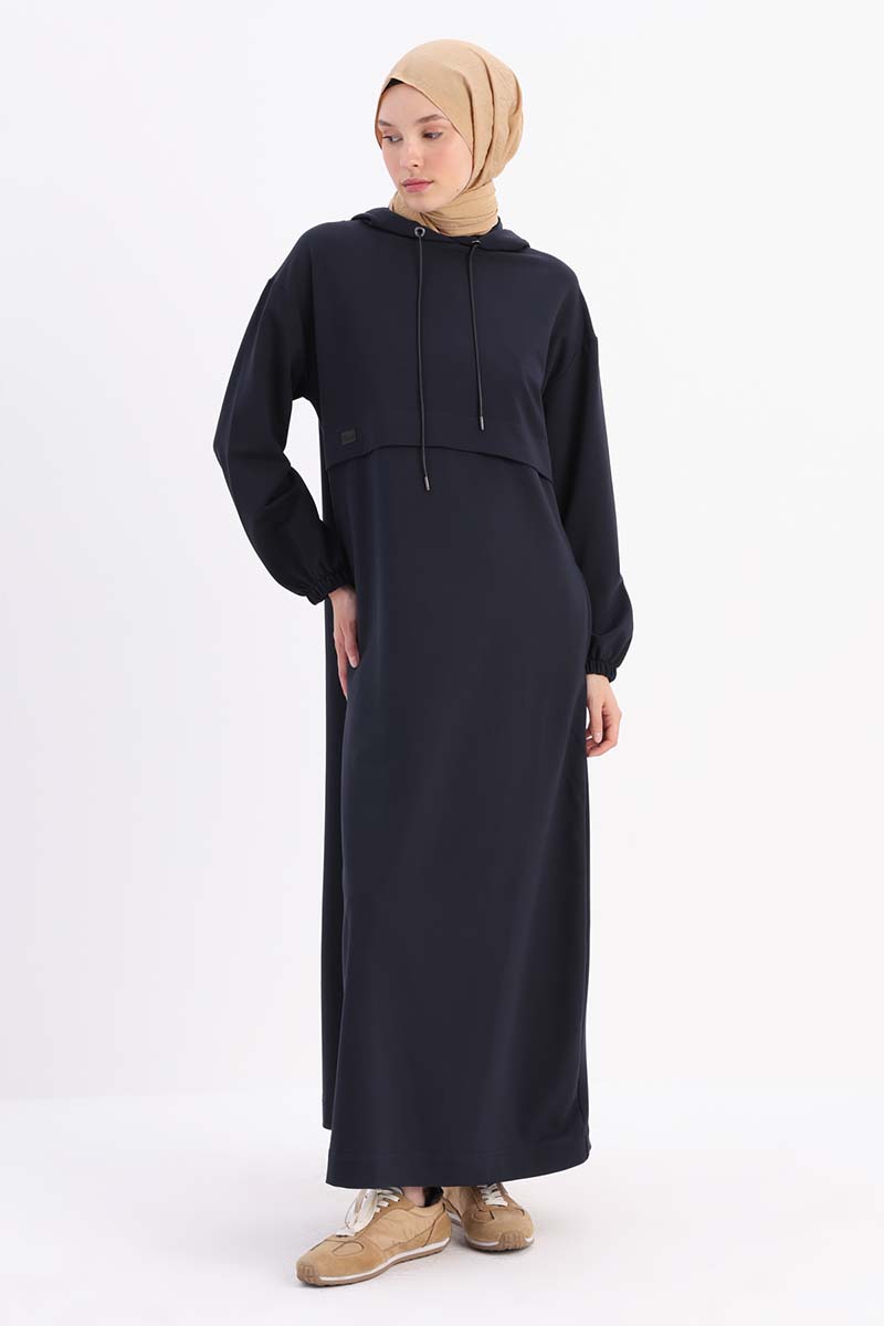 Hooded Pocket Dress with Elasticized Sleeves