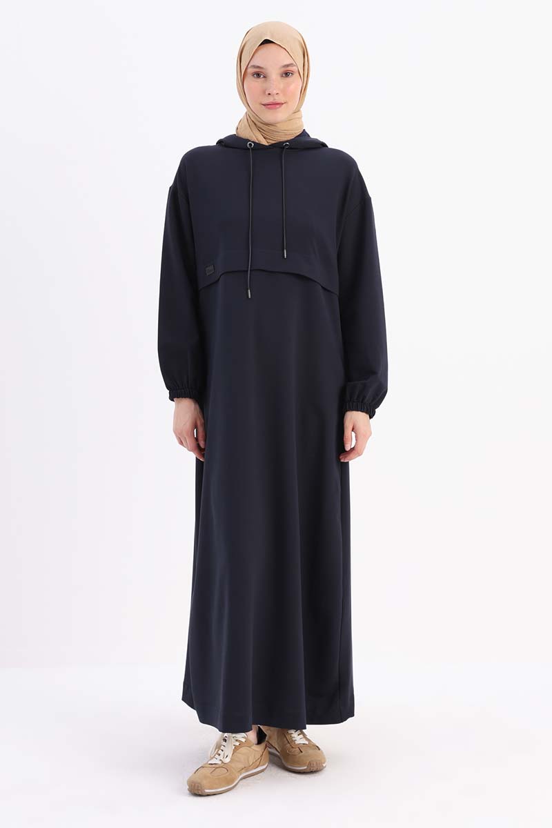 Hooded Pocket Dress with Elasticized Sleeves