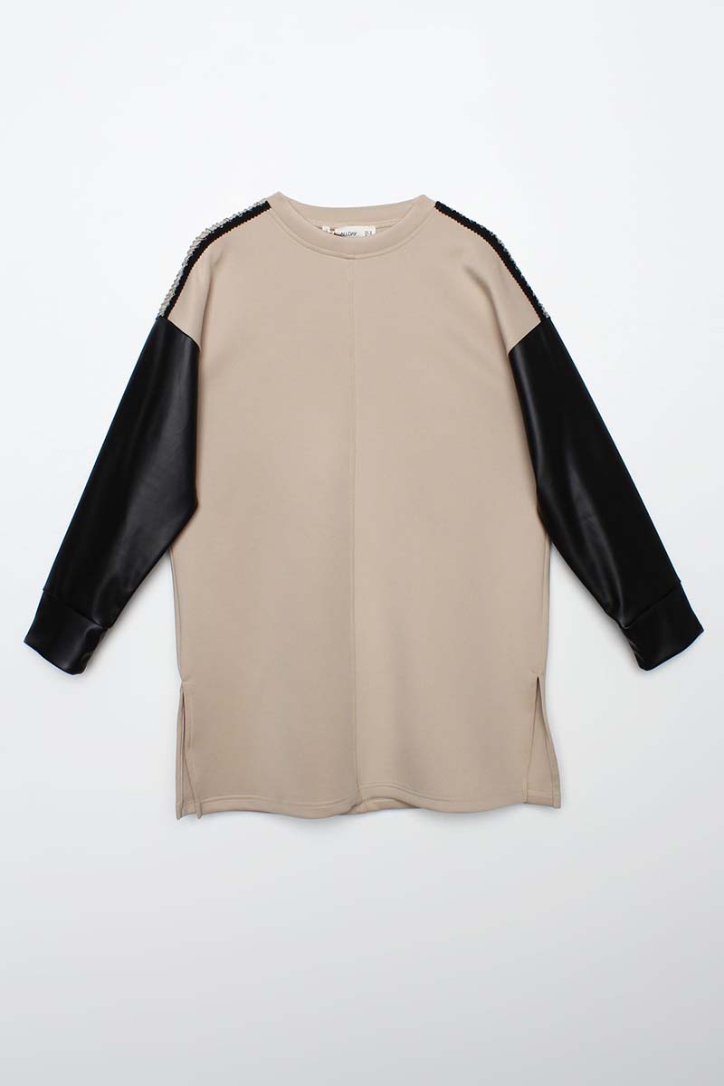 Scuba Tunic with Leather Garnish on Sleeves