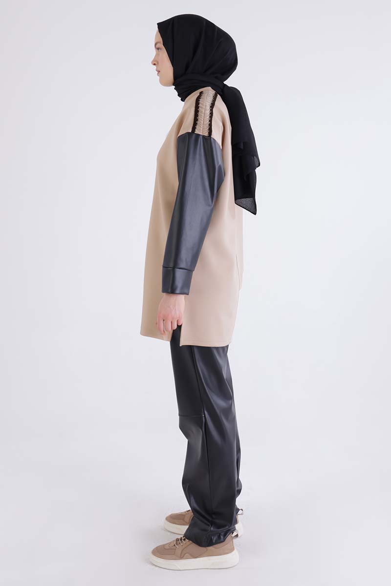 Scuba Tunic with Leather Garnish on Sleeves