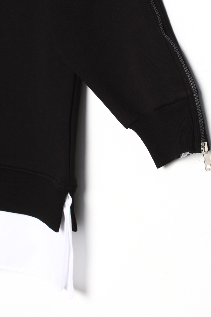 Zippered Sleeves Woven Garnish Oversize Sweat Tunic