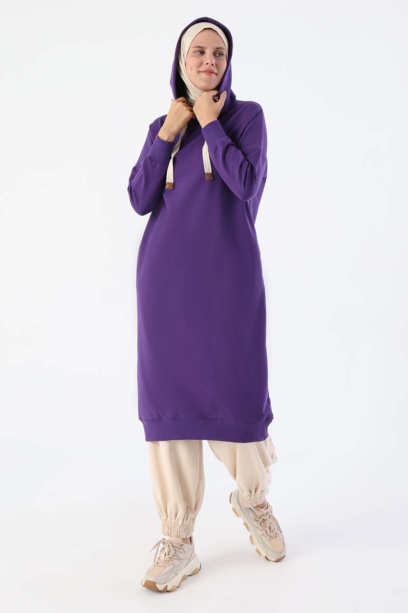 Eyelet Hooded Sweatshirt Tunic