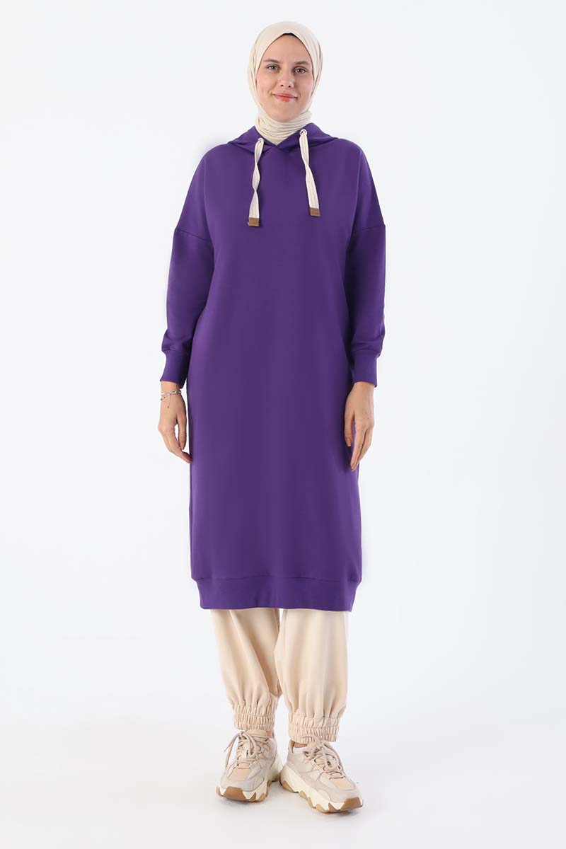 Eyelet Hooded Sweatshirt Tunic