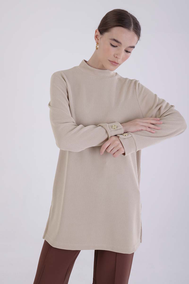 Slit Tunic with Button Cuffs