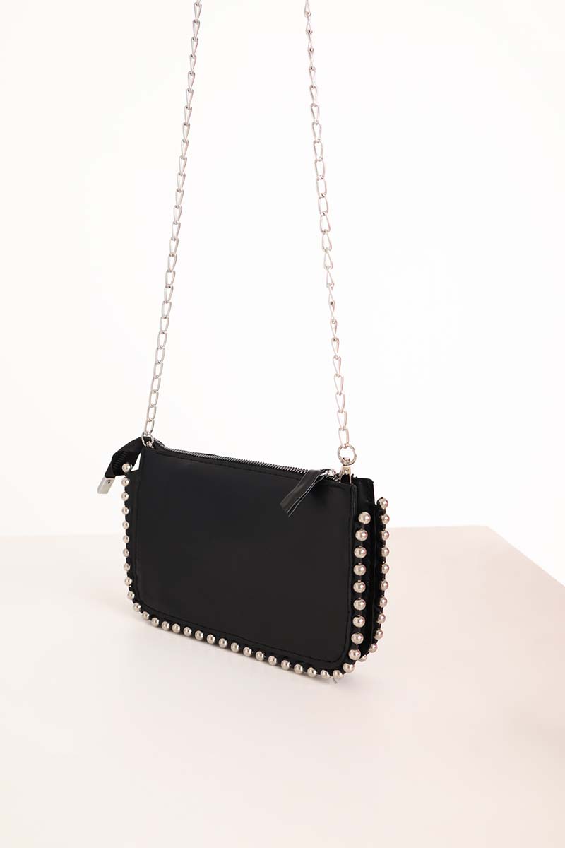 Metal Beaded Multi-Compartment Hand and Shoulder Bag